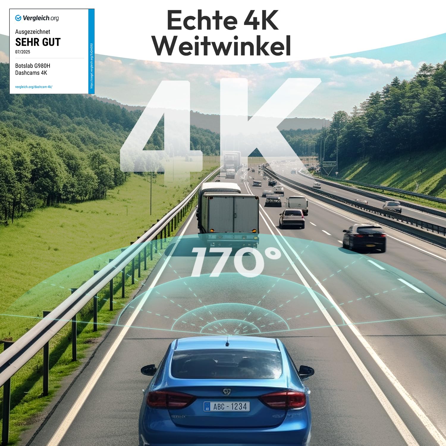 BOTSLAB Dashcam Auto Vorne Hinten, 4K Dashcam Auto GPS mit WiFi, Dual Autokamera mit 64GB SD Karte, ADAS, Nachtsicht, 170°Weitwinkel, WDR, 2,45" IPS, 24/7 Parküberwachung, Loop-Aufnahme 2