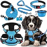 LOBEVE No Pull Dog Harness, Collar & Leash Set | Includes Dog Seat Belt, Collapsible Bowls & Poop Bag Dispenser. Ideal for Training, Walking, Hiking. Fits Small to Large Dogs(Blue-S)