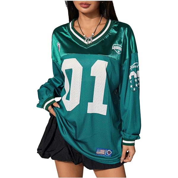 SOLY HUX Women's Y2k Jersey Shirts Oversized Mesh Number Graphic