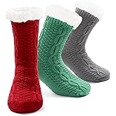 Qterdiz Women's Fuzzy Socks - Winter Warm Fluffy Socks with Grips, 3 Pack