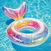 MoKo Inflatable Mermaid Pool Floaties for Adults Kids, Cute Swimming Ring Tube Fish Tail Float Decorations Swim Tubes Outdoor