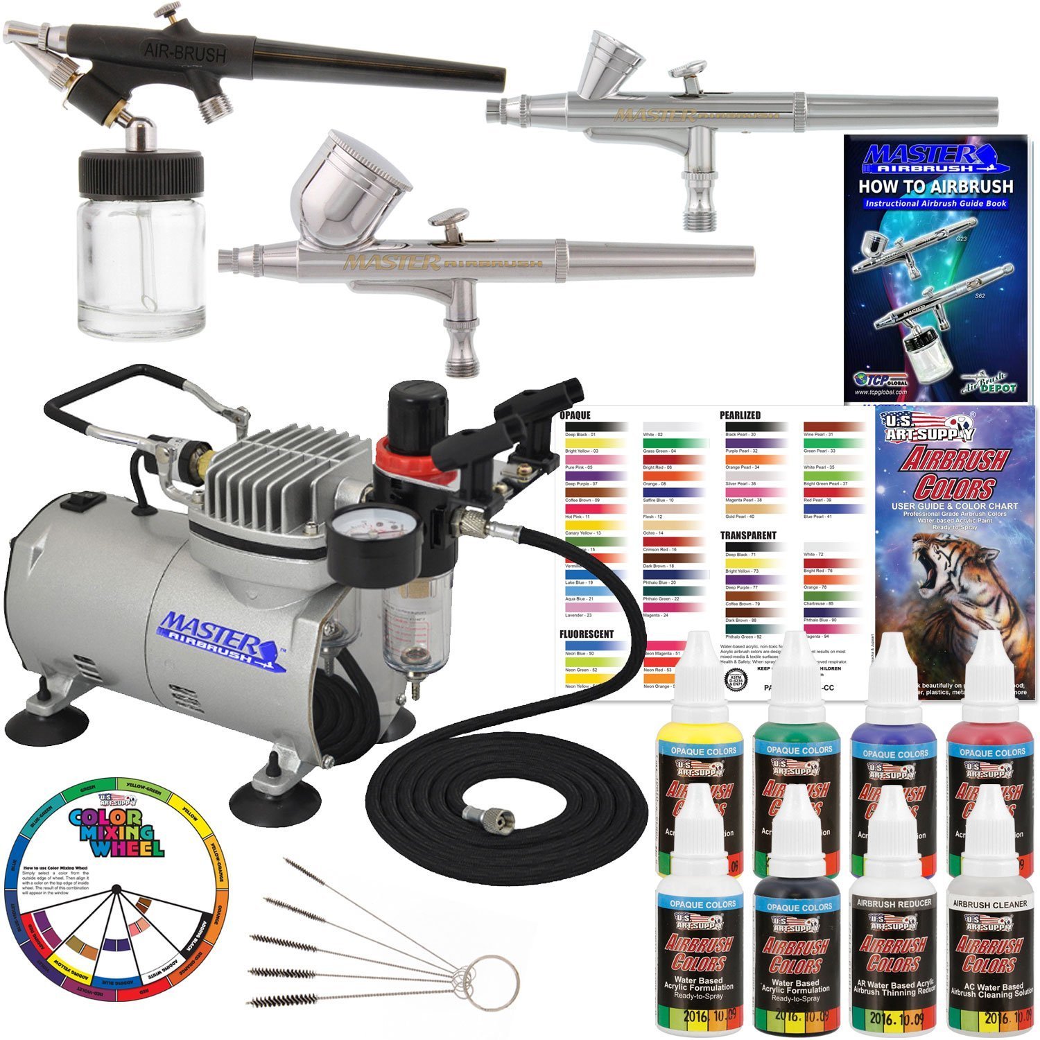Master Airbrush Professional 3 Airbrush System with Compressor and 6