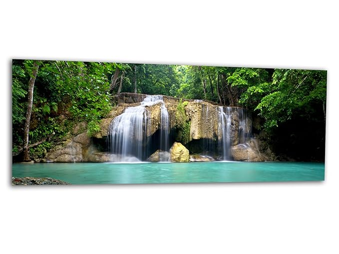 KD Dsign+ XXL Glasbild AG312500527 MURAL WASSERFALL LAGUNE 125 x 50 cm/WANDBILD Deco Glass/Handmade