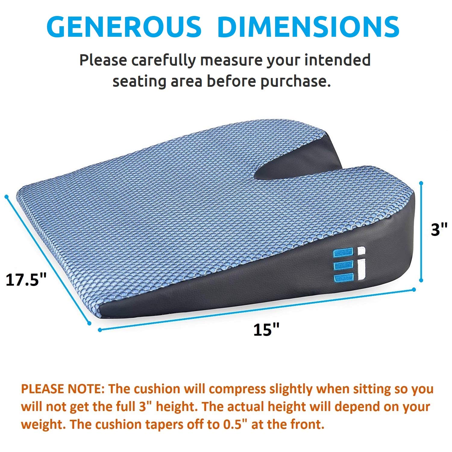 Memory Foam Wedge Seat Cushion for Car, Office - Truck Seat Cushion for Driver, Relief of Back Pain, Sciatica, Long Sitting - Non Slip Wedge Cushions Car Pillow for Driving Seats ‎17.5 x 15 x 3.5