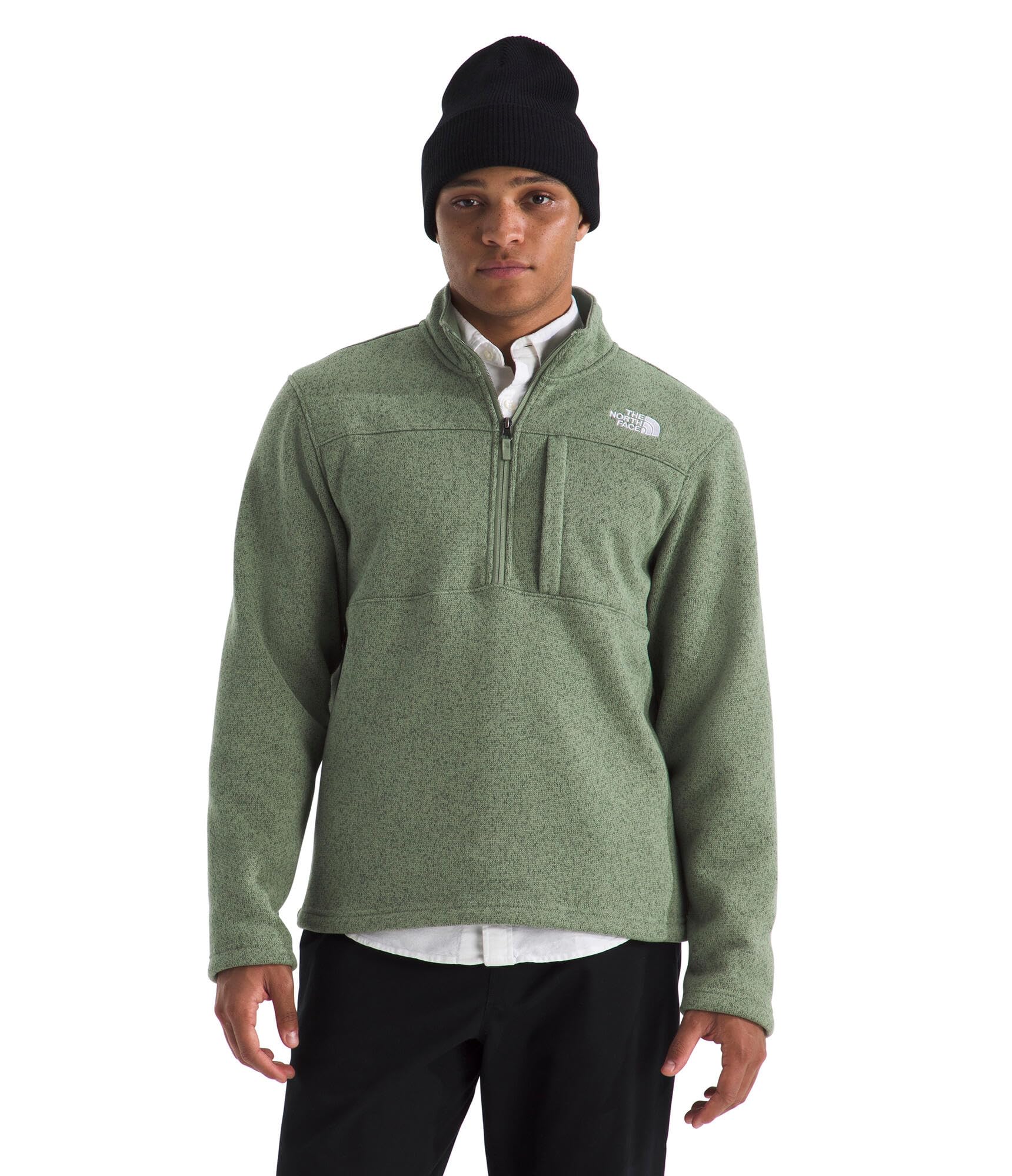 The North Face Men’s Gordon Lyons Quarter Zip Jacket | Cold Weather Top with Chest Pocket, Bark Mist Heather, X-Large