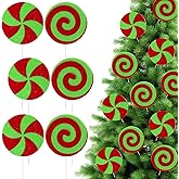 Simgoing 12 Pcs Christmas Tree Picks Decor Red Lime Green Christmas Tree Topper Gothic Peppermint Candy Lollipop Hanging Ornaments Xmas Stems for Home Indoor Holiday Wreath Garland Table Vase Filler