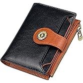 VEESKYEE Small Wallet Women RFID Blocking Soft Leather Bifold Compact Card Holder Wallet for Women with Zipper Coin Pocket Black Brown