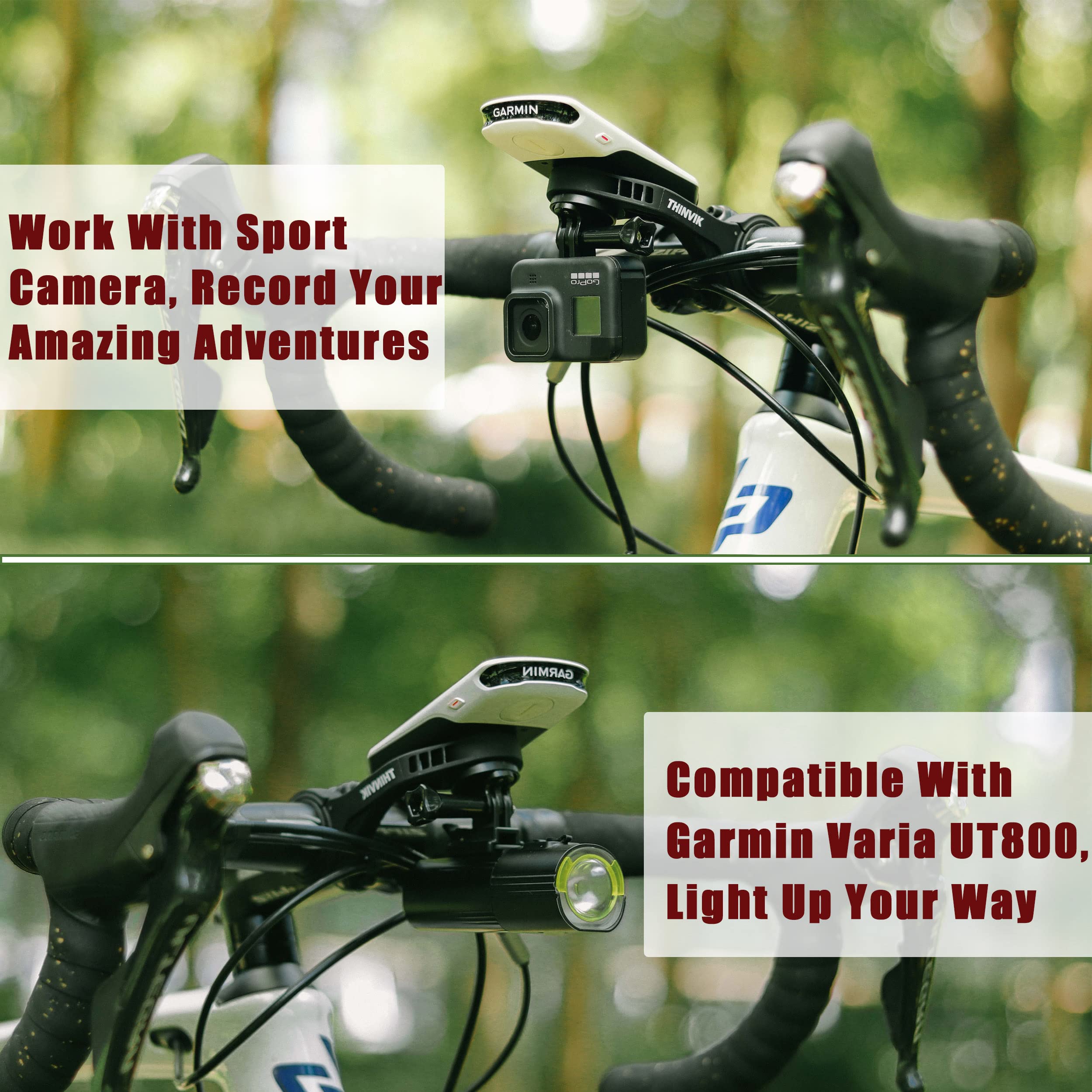 Thinvik Bike Computer Mount for Garmin Edge 1040 1030 840 830 540 530 130 Compatible with 25.4 31.8 35mm Handlebars Comes with Quick Release Gopro Mount Adapter and Light Holder
