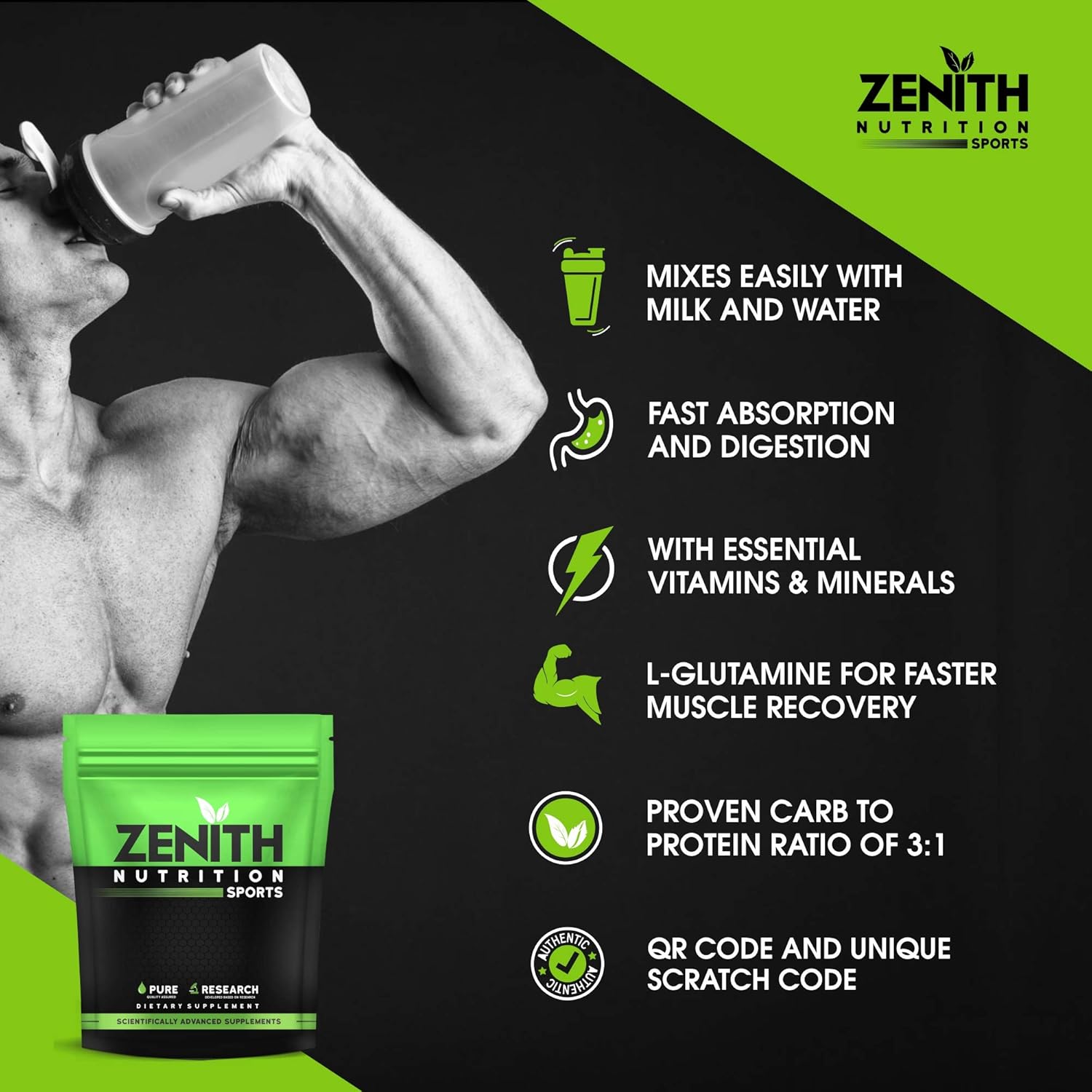 Zenith Nutrition Mass Gainer With Enzyme Blend 17gm Protein 51gm Carbs Added Glutamine Lab Tested Double Rich Chocolate 1500 Gms Amazon In Health Personal Care