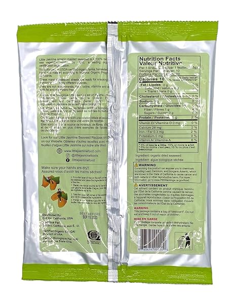 LITTLE JASMINE USDA ORGANIC, NON-GMO ROASTED NORI SEAWEED-10 FULL SHEETS (2PACKS)