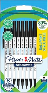 Paper Mate Kilometrico Ballpoint Pens 1.0mm Black Ink 8 Count 80% Recycled