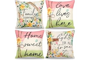 Betylifoy Throw Pillow Covers 18x18 Inch Set of 4 Spring Floral Cushion Covers Outdoor Farmhouse Wildflower Butterfly Decorat