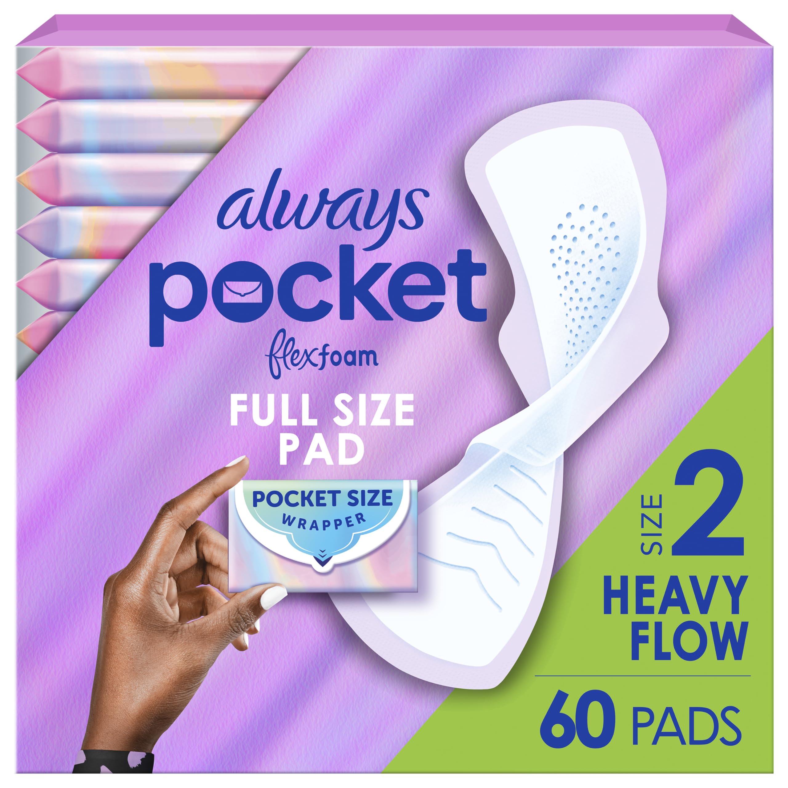 Photo 1 of ****Factory seal****
Always Pocket Feminine Pads with FlexFoam, Size 2, Heavy Flow, with Wings, Unscented, 60 Count (3 Packs of 20)