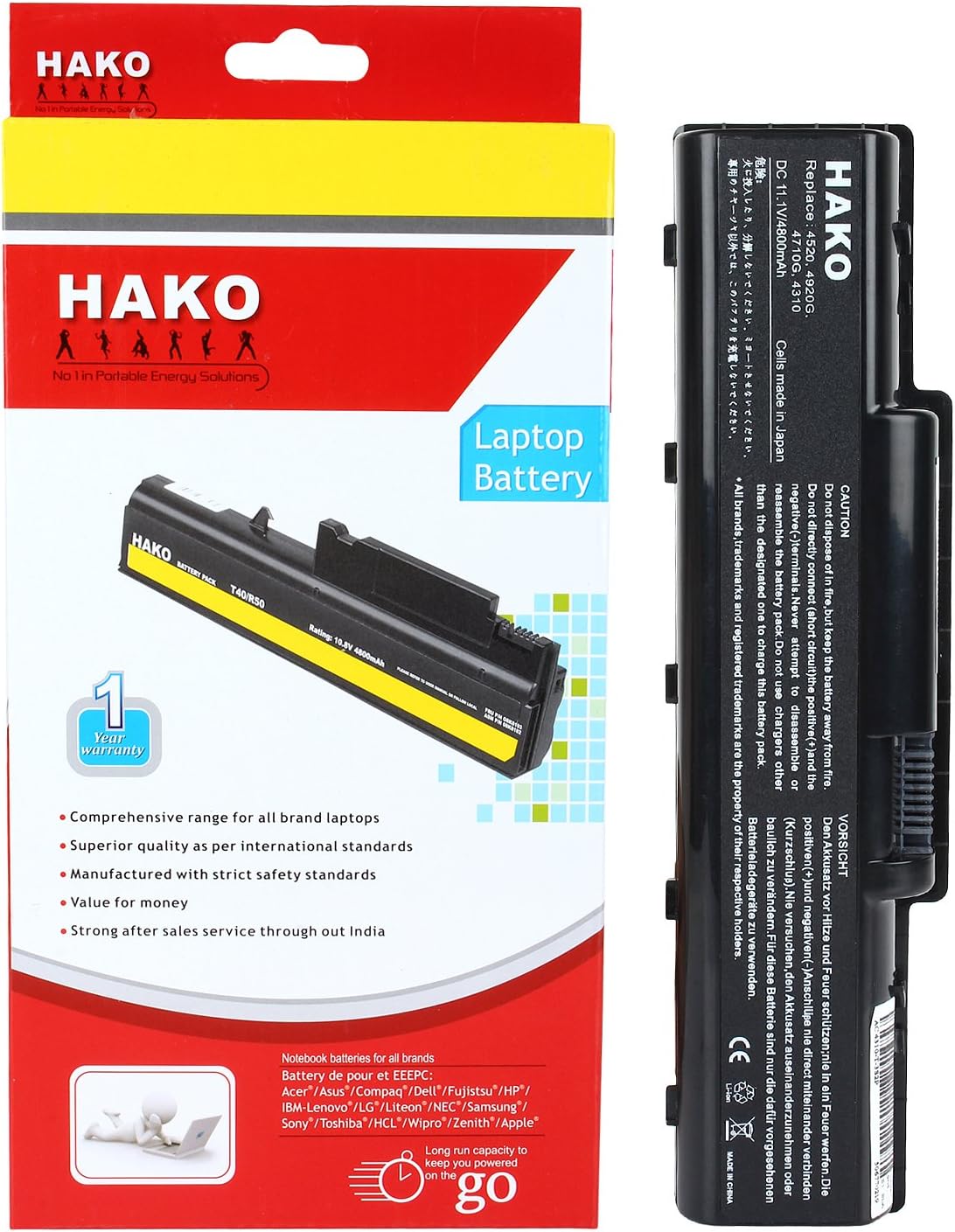 Hako Acer Aspire 4736Z -AS07A51 6 Cell Laptop Battery Black