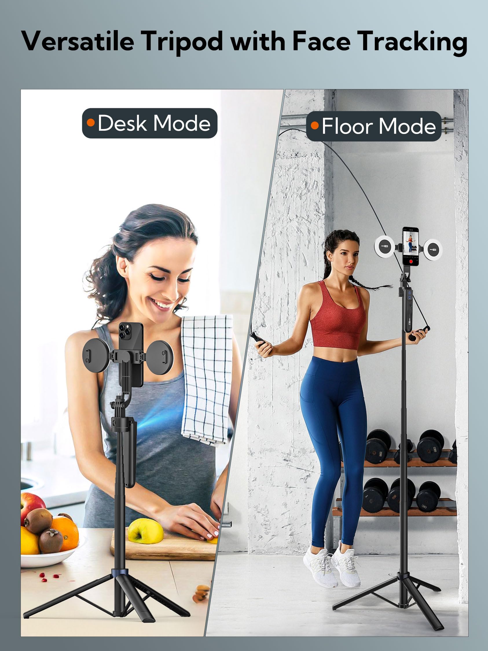 USKEYVISION Auto Face Tracking Tripod 360 Rotation,Phone Tripod for iPhone w/Fill Light,Selfie Stick for iPhone w/Remote Control,70” Phone Holder Video Recording for Content Creators TikTok(UTK-02)