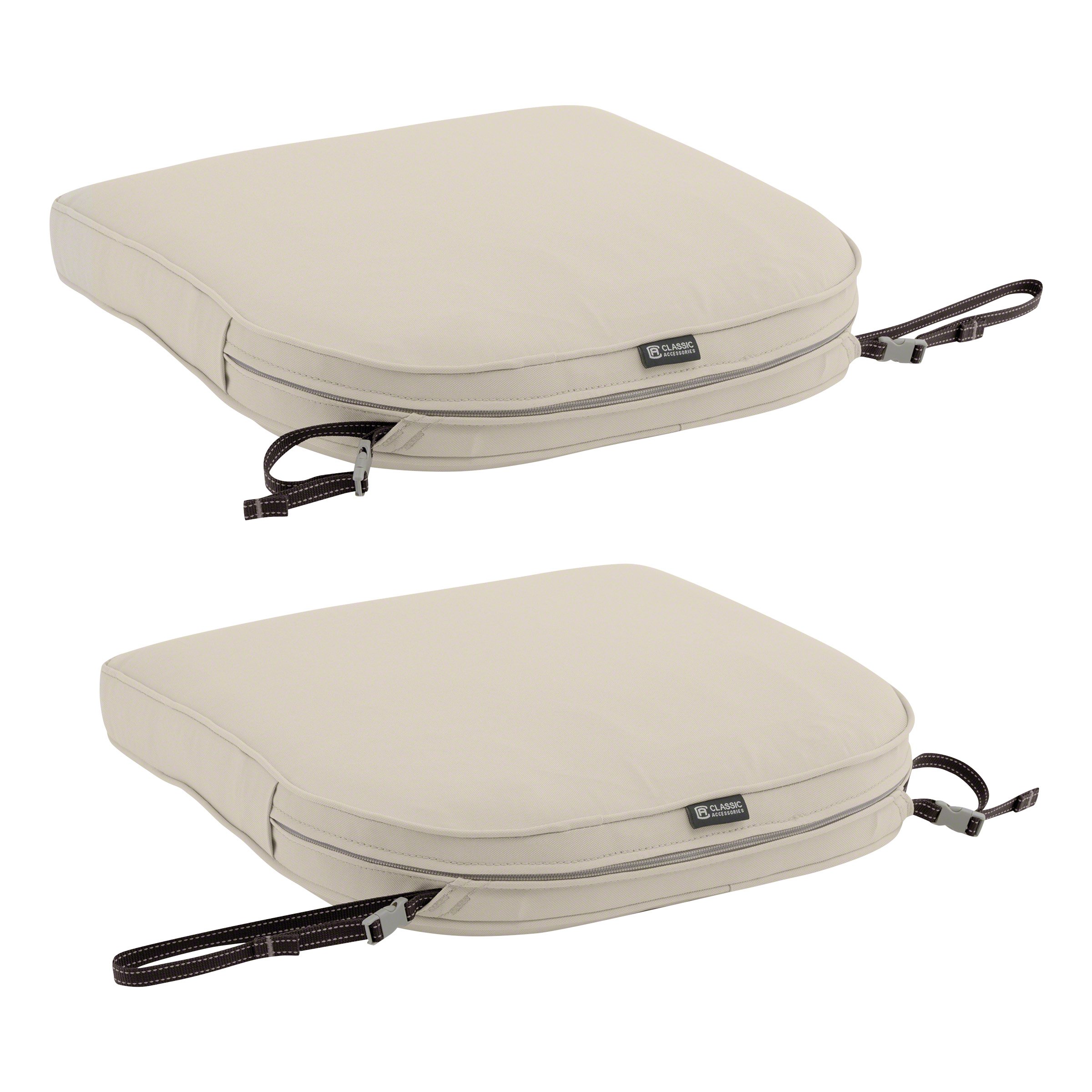 Classic Accessories Montlake Water-Resistant 18 x 18 x 2 Inch Contoured Patio Dining Seat Cushion, Antique Beige