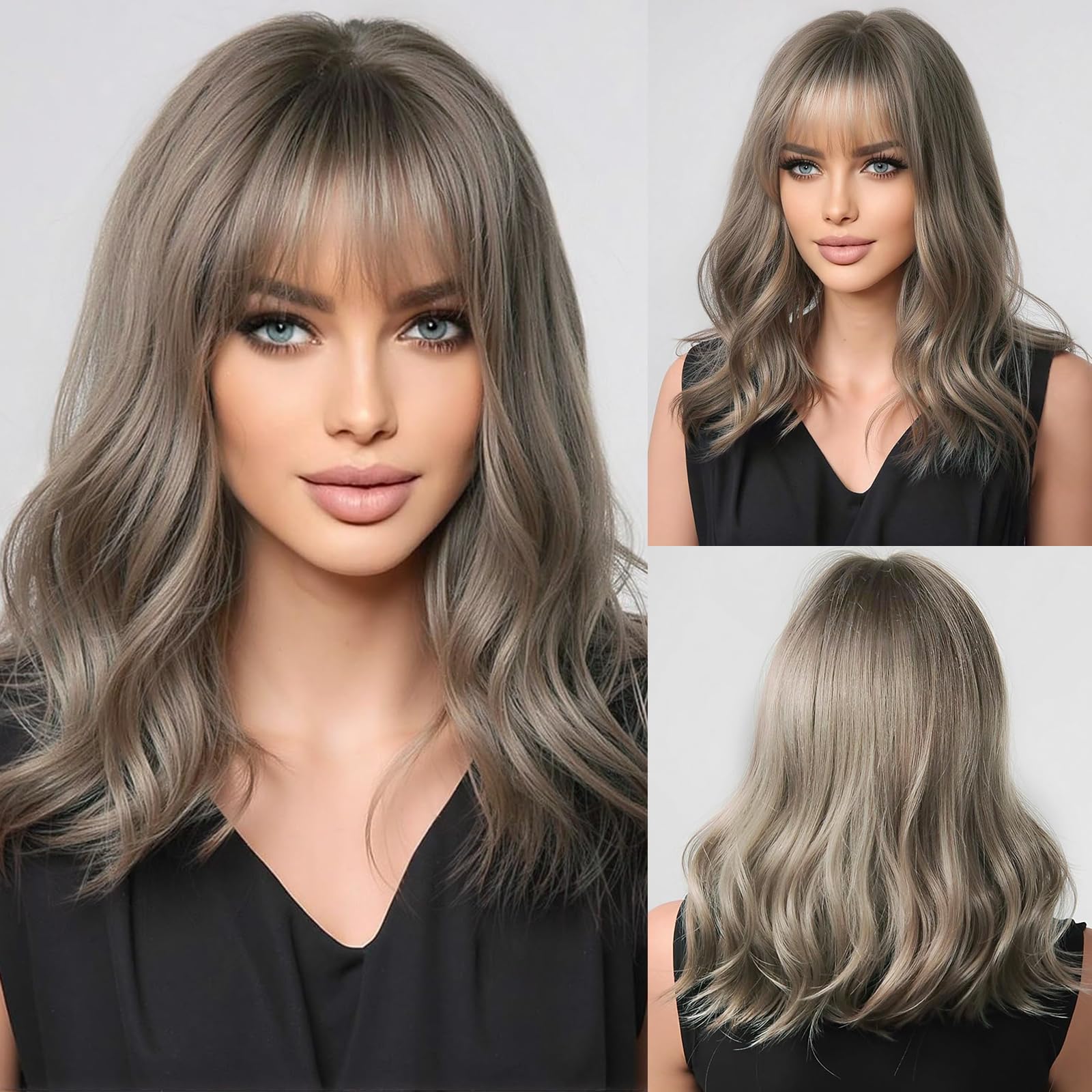 HAIRCUBE Curly Wigs for Women, Synthetic Hair Wig with Fringe for Daily Use or Cosplay (Light Brown)