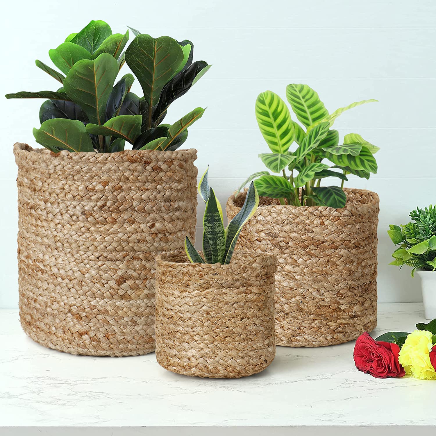 HomeStorie Set of 3 Jute Planters for Home Décor, Gardening, Balcony