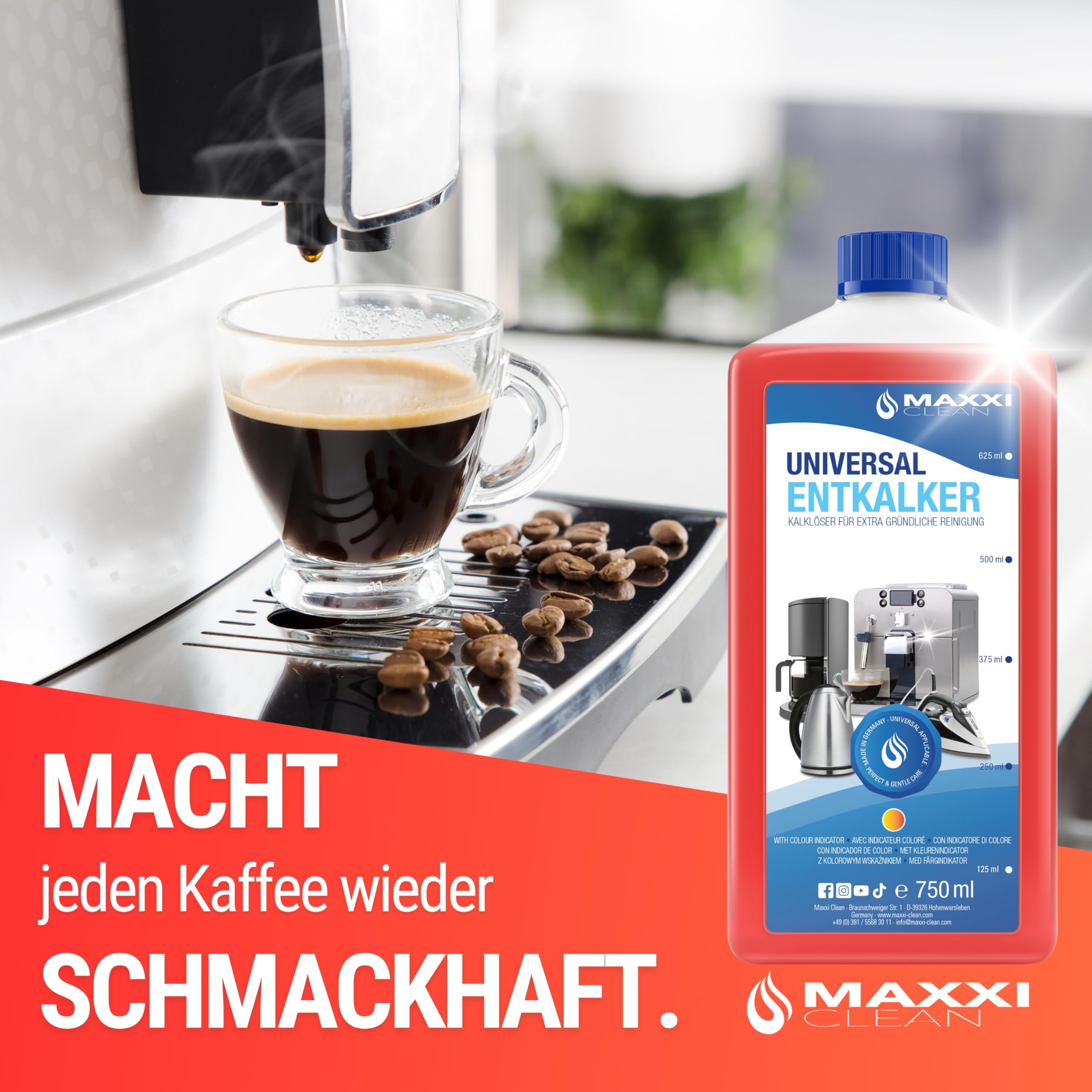 Maxxi Clean | 1x 750 ml Universal Entkalker Konzentrat für Kaffeemaschinen & Kaffeevollautomaten aller Typen | für 6 Entkalkungsvorgänge | universelle Gerätereinigung gegen Kalk und Verschmutzungen 5