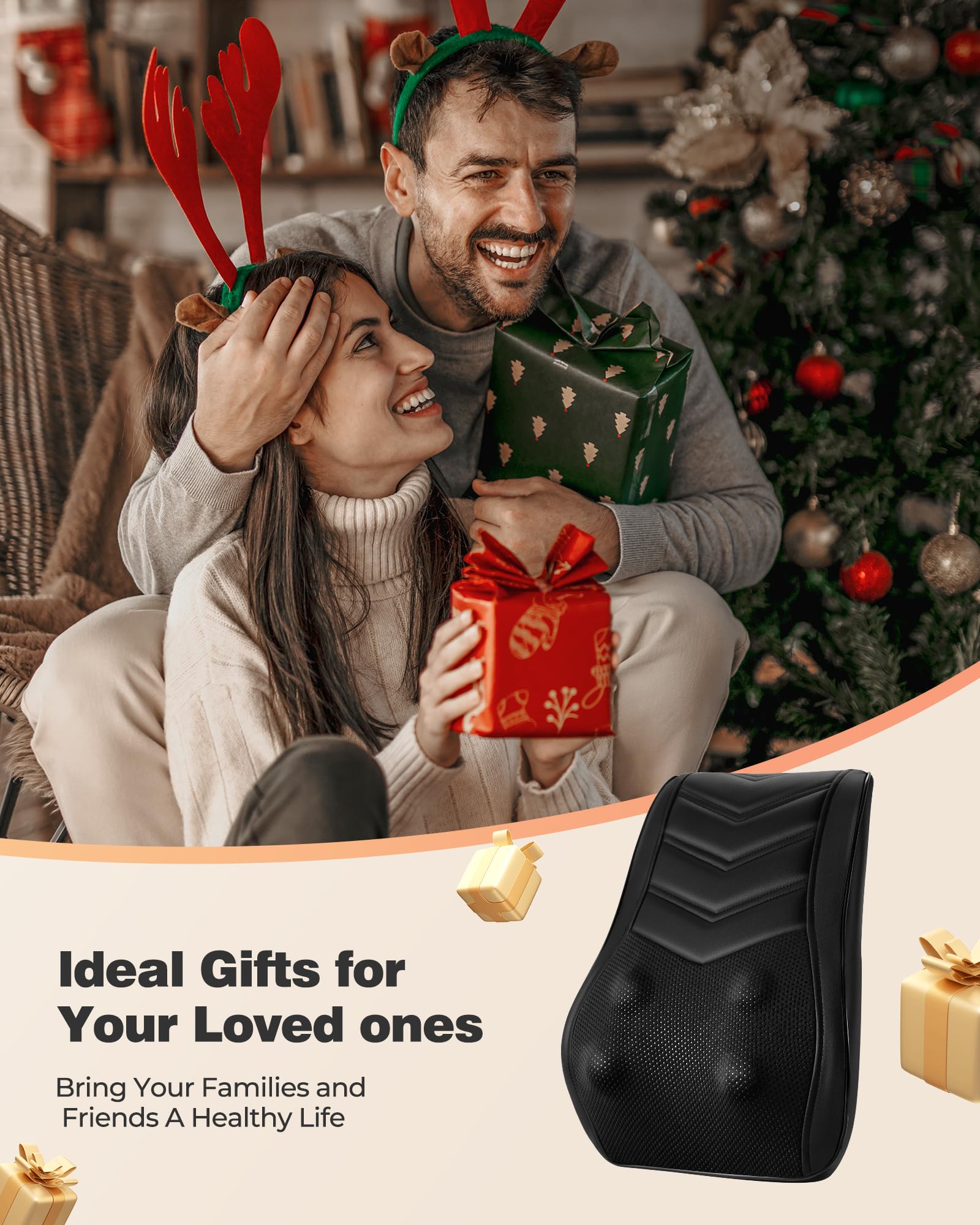 Shiatsu Neck Massager with Heat, 3D Kneading Back Massage Pillow for Pain Relief, Massagers for Neck and Back, Shoulder, Leg, Gifts for Men Women Mom Dad, Stress Relax at Home Office and Car
