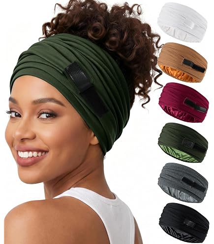 Satin-Lined Open Top Turban Headband Adjustable Sport Hair Wrap Amazon.com: Ababalaya Stylish Satin Lined Open Turban  main image 4
