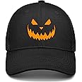Halloween Hat Pumpkin Hat Horror Baseball Cap Scary Pumpkin Face Funny Hats Black for Men Women Embroidered Dad Hat