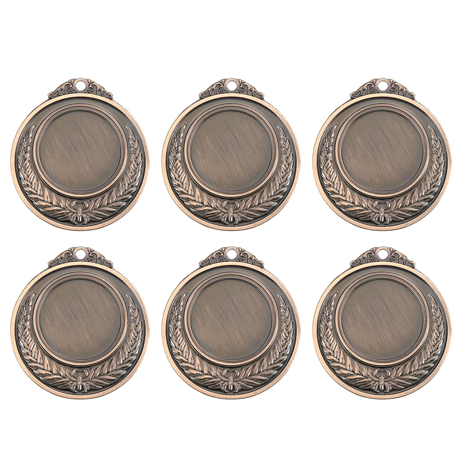 PATIKIL Blank Award Medals, 6 Pcs Round Flat Metal Medals with Wheat Pattern Alloy Award Pendant for Competitions Sports Meetings Party, Copper