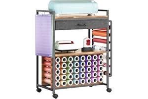 PUNLUXU Organizers and Storage Compatible with Cricut Machines Rolling Craft Storage Cart with 47 Vinyl Roll Holders for Craft Rooms Home Removable Patent Protected 001 Black Wood Grain