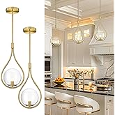 AUTELO 2 Pack Gold Pendant Lights, Hanging Lamp in Brushed Gold Finish with Clear Globe Glass, Mid Century Pendant Lights Kit