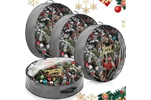 Aliceset 4 Pack Christmas Wreath Storage Containers, Ornament Garland Storage Bags with Clear Window and Handle Xmas Decoration Storages Box for Holiday Wrapping(24 x 24 x 7.8 Inch,Gray)