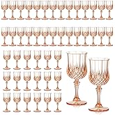 XUWAIDSGN 7oz Plastic Vintage Wine Glasses Drinking Glasses Unbreakable Wedding Glassware Crystal Water Goblets Reusable Drinkware Vintage Champagne Flutes (48, Pink)