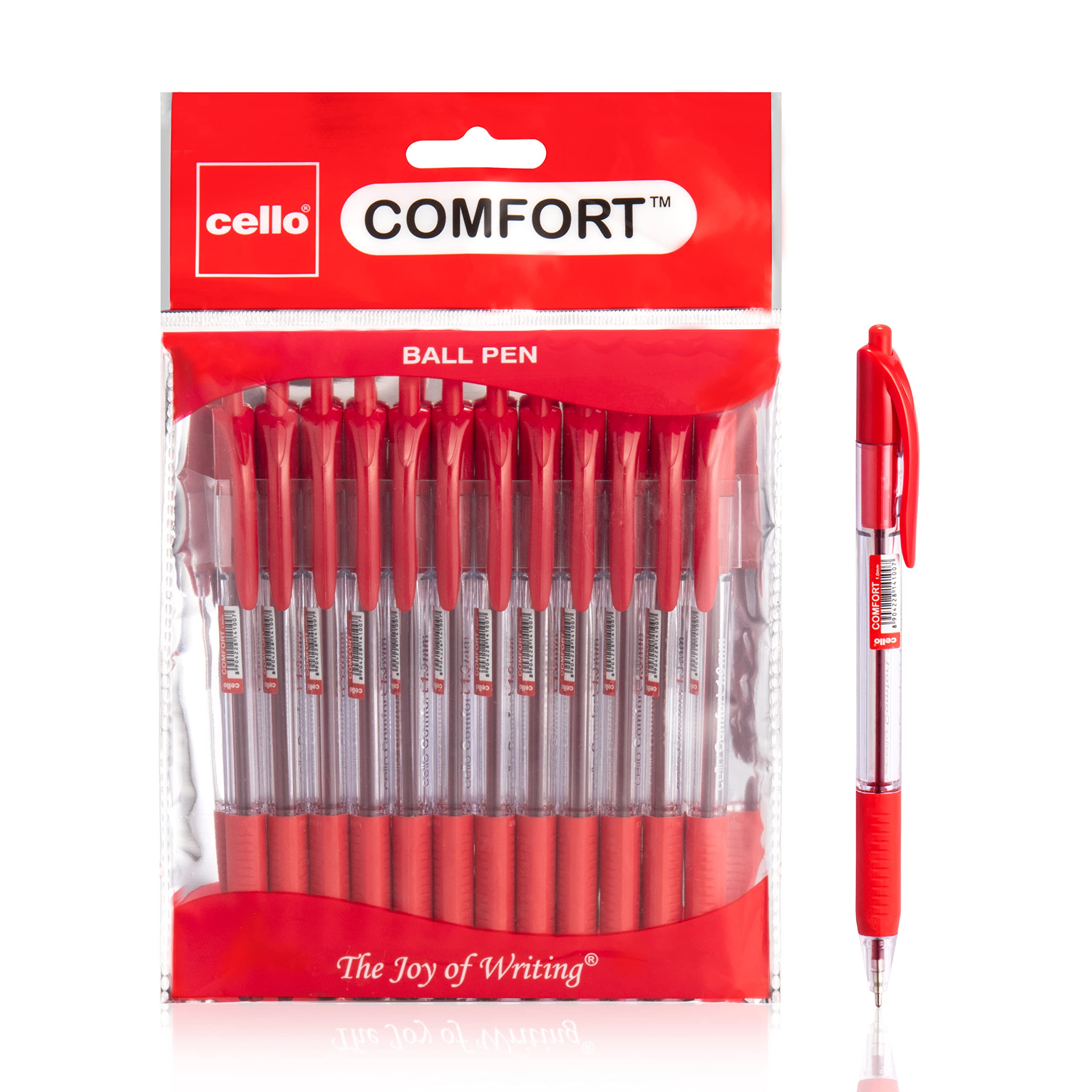 Cello Ballpoint Pens Extra Comfort Grip Ball Pens Medium Point Biros Retractable Ballpoint Pens (Red, 48)