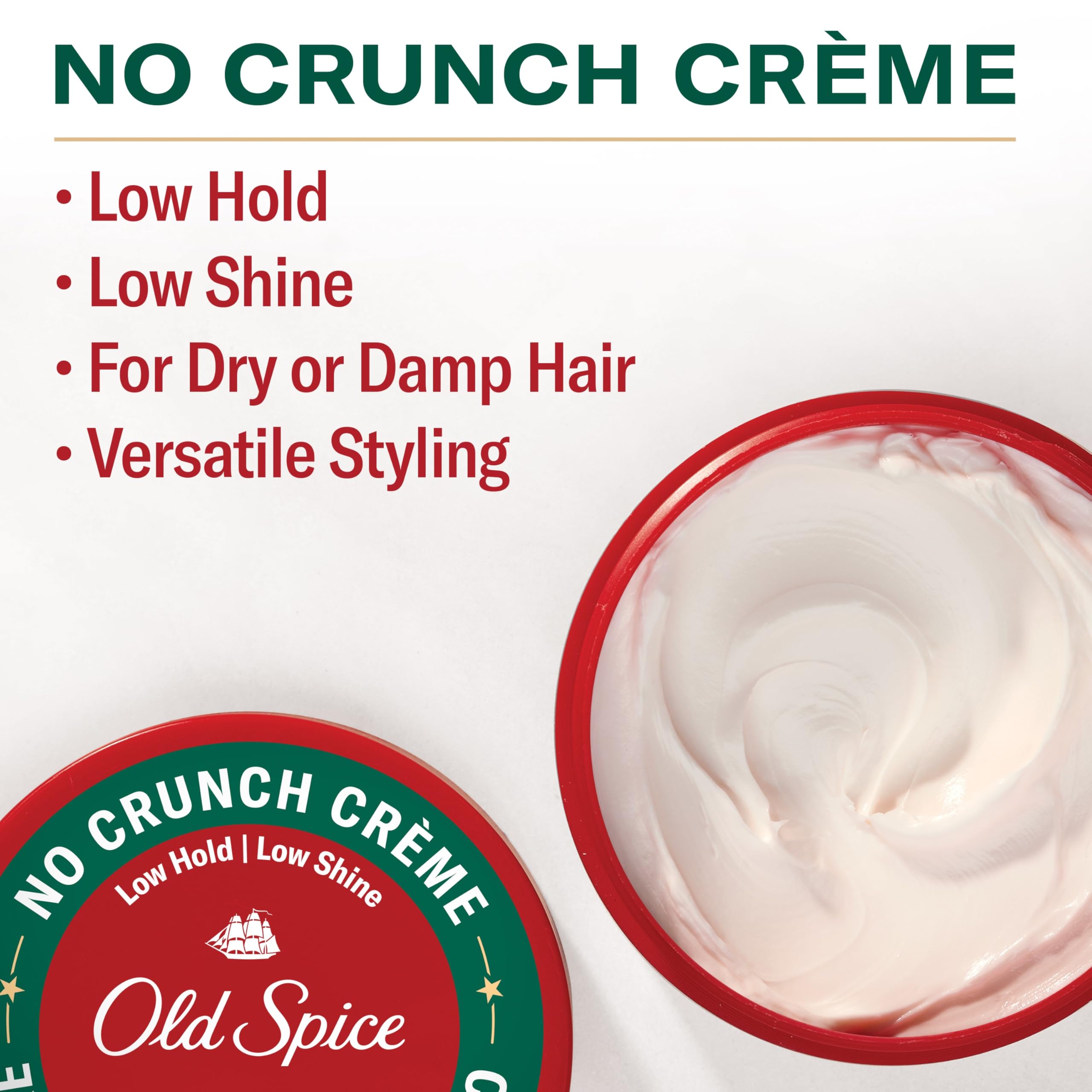 Old Spice No Crunch Crème, Hair Styling Crème for Men, Low Hold, Low Shine, 2.22 Oz