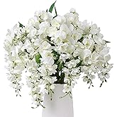 HyeFlora Fake Flowers Indoor Plants, 2Pcs Greenish White Hanging Wisteria Decoration, Light Cream White UV & Fading Resistant, Room Decor for Kitchen Living Room Bathroom Centerpiece Table