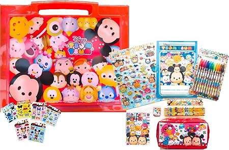 Amazon Co Jp Disney ディズニー ディズニー ツムツム バッグ型 文房具セット ９種類 持ち手付き Happy Box ステーショナリーセット ディズニーシール１枚セット 女の子 男の子 お絵描き Tsum Tsum おもちゃ