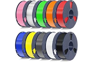 SUNLU PETG Filament 1.75mm 10KG Bundle, Individually Vacuum-Sealed, 3D Printer Filament 10kg, 1kg per Spool, 10 Pack, 10 Colors, Black+White+Grey+Blue+Red+Green+Orange+Yellow+Pink+Transparent