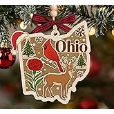 AlvaradoDesign Ohio State Christmas Wooden Ornament - State USA Ornament - Moving to Ohio Gift - Travel Gift - 2 Layer Laser Cut Wooden Ornament