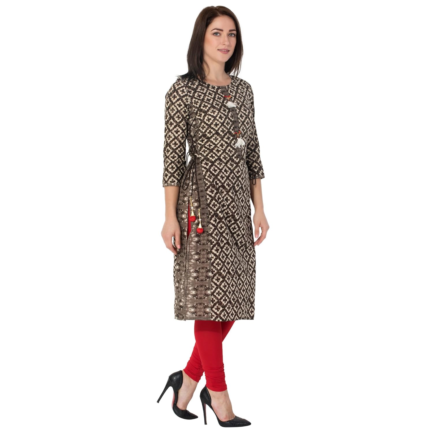 gulmohar jaipur women's cotton straight kurti (brown)