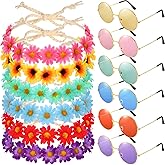 Wrestler 12 Pcs Hippie Costume Set for Women Includes 6 Multicolor Lady Daisy Flower Crown 6 Round Sunglasses for Disco