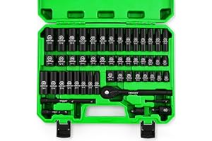 SWANLAKE 3/8'' Drive Impact Socket Set, 50-Piece Standard SAE (5/16 to 3/4 inch) and Metric (8-22mm) Size, 6 Point, Cr-V, 3/8-Inch Ratchet Handle, Extension Bar, Universal Joint