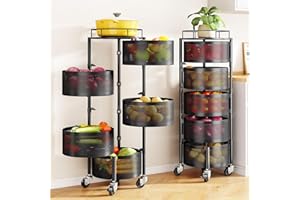 SNTD Fruit and Vegetable Basket Bowls for Kitchen with Metal Top Lid, 5 Tier Rotating Storage Rack Cart for Potato Onion Brea