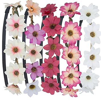 Stirnband Blumen, ZWOOS 5 Stück Stirnbänder Krone Haarband Kopfband Blume Haarbänder mit Elastischem Band für Hochzeit und Pa