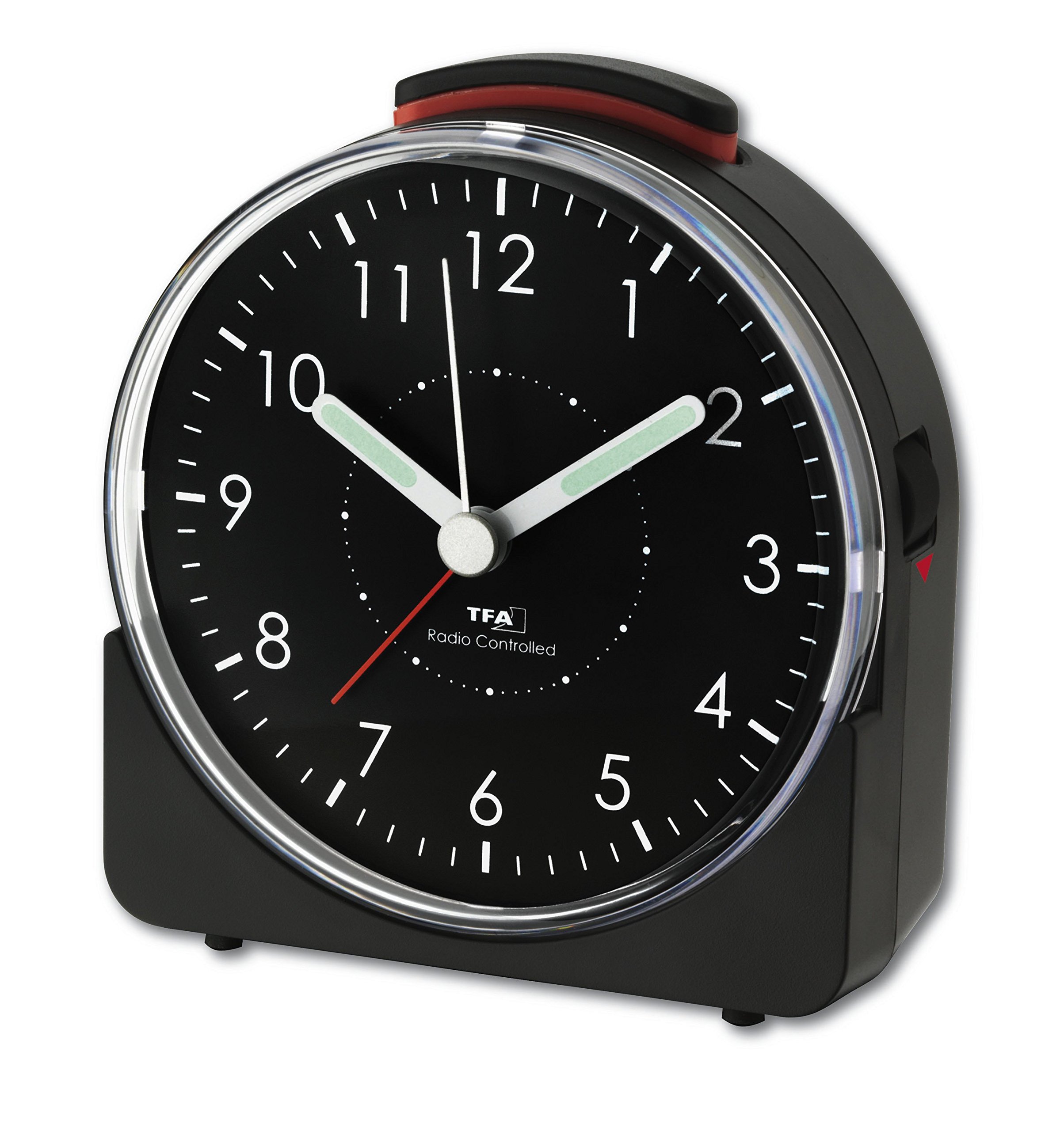 TFA Dostmann Sunrise 60.1513.01 Analogue Radio-Controlled, Silent Movement, with Alarm Clock, Snooze Function, Black, L 102 x B 46 x H 110 mm