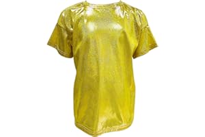 KKmeter Kids Boys Girls Short Sleeve T-Shirt Sparkly Metallic Shiny Loose Tops for Performance Party Jazz Dance Costumes