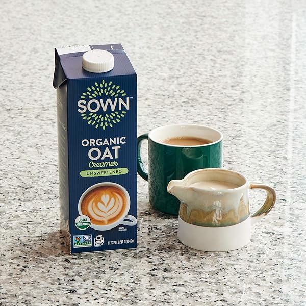 SOWN ORGANIC OAT CREAMER UNSWEETENED – BARISTA OAT MILK NON DAIRY COFFEE CREAMER – PLANT BASED, DAIRY-FREE, VEGAN, 0G ADDED SUGAR, GLUTEN-FREE, NON-GMO, SHELF STABLE – 32OZ