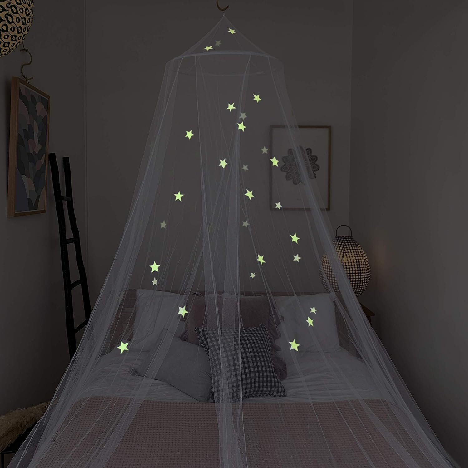 Zeke and Zoey Kids Hanging Bed Canopy for Girls Bed or Boys with Glow in The Dark Stars to fit Full Size Bed. Bed Netting Stars Will Light up Your Child’s own Galaxy. Bedroom Decorative Tent