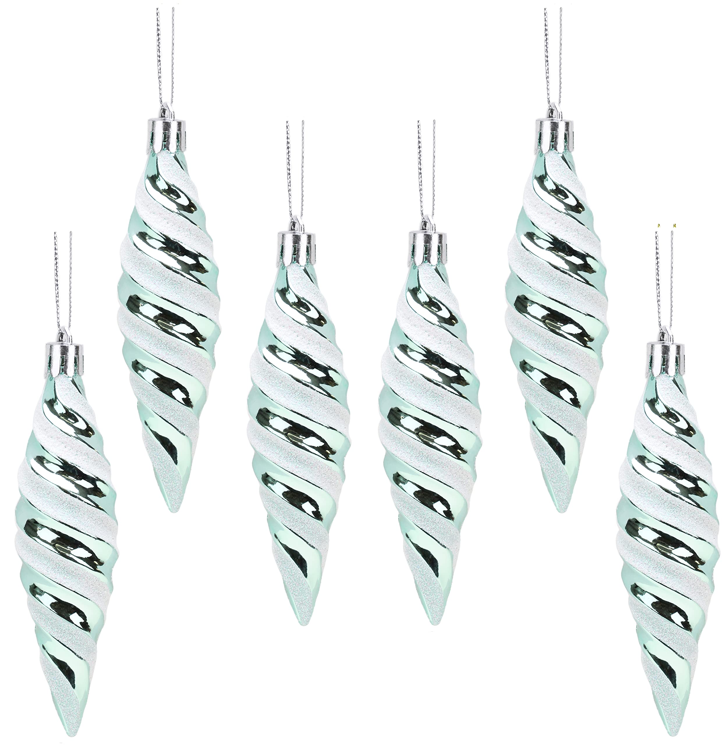 Christmas Concepts® Pack of 6-110mm Large Spiral Shaped Baubles - Shiny & Glitter Decorated - Christmas Tree Decorations (Mint Green)