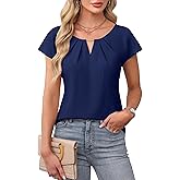 Blooming Jelly Womens Dressy Business Casual Tops Work Trendy Short Sleeve Shirts Summer Cute Pleated Blouses