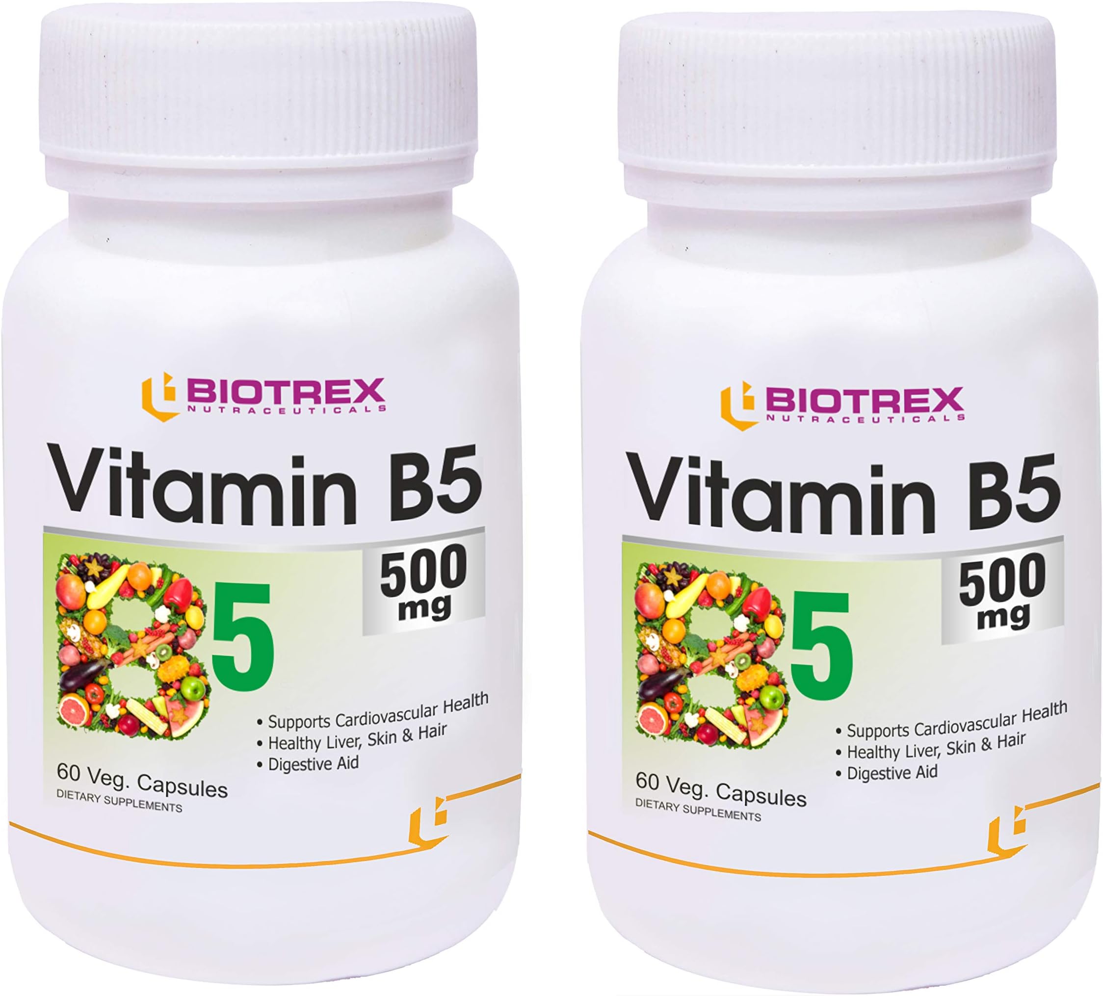 Biotrex Nutraceuticals Vitamin B5 500mg 60 Veg Capsule, Pack of 2