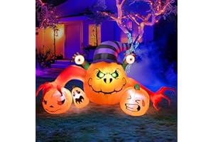 Wothfav 8FT Long Halloween Inflatable Outdoor Decorations, Pumpkin Decorations with Build-in LED Lights, Blow Up Jack-o-Lantern for Indoor Outdoor Halloween Party, Yard, Garden, Lawn